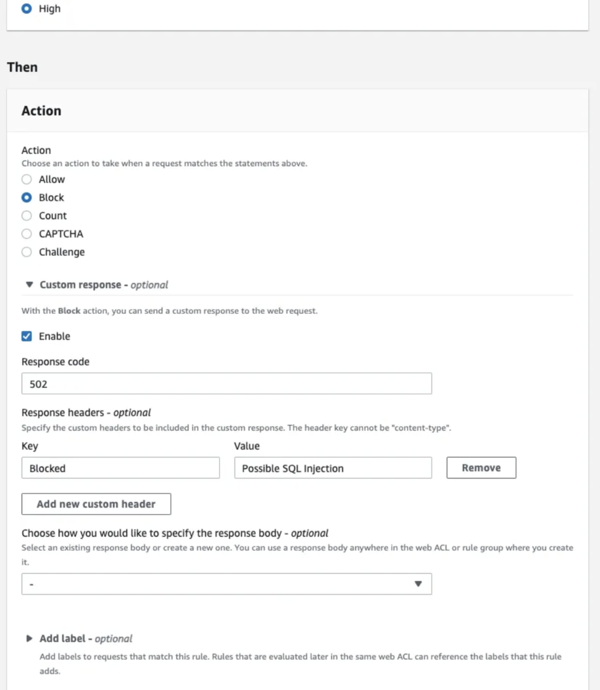 Configuring rule actions