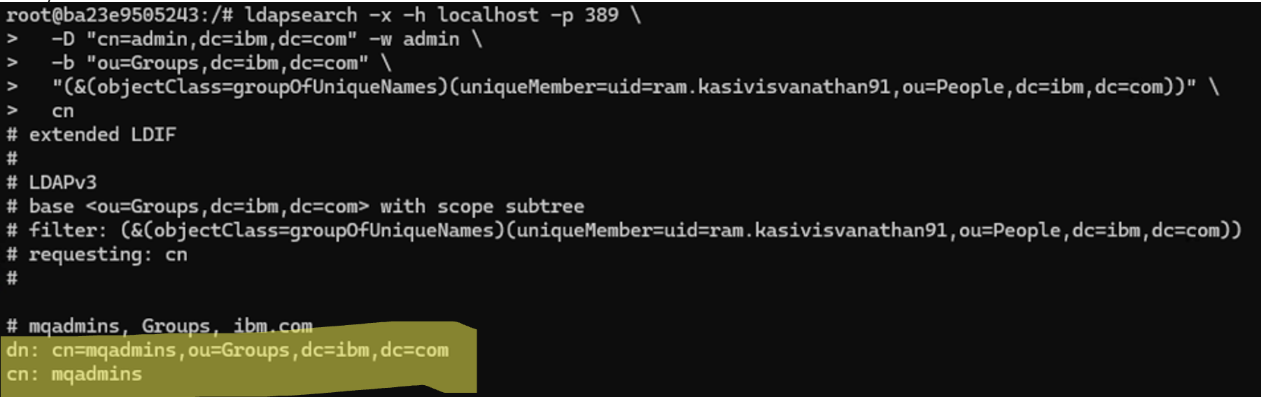 Groups associated with a user DN