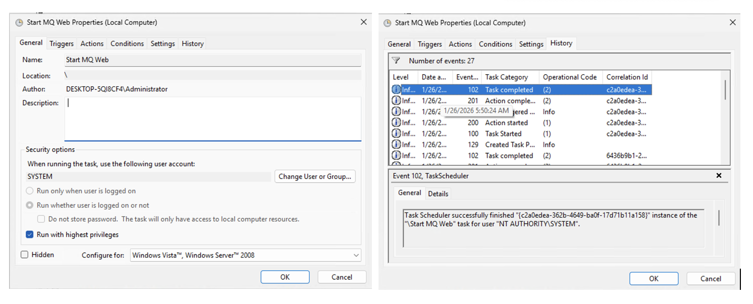 Run taskschd.msc to verify the Scheduled Task creation