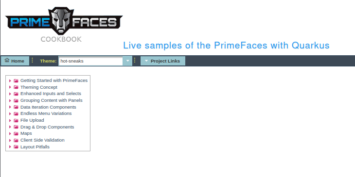 Live samples of the PrimeFaces with Quarkus