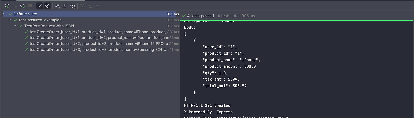 Test data appears directly with the field names as provided in the JSON file