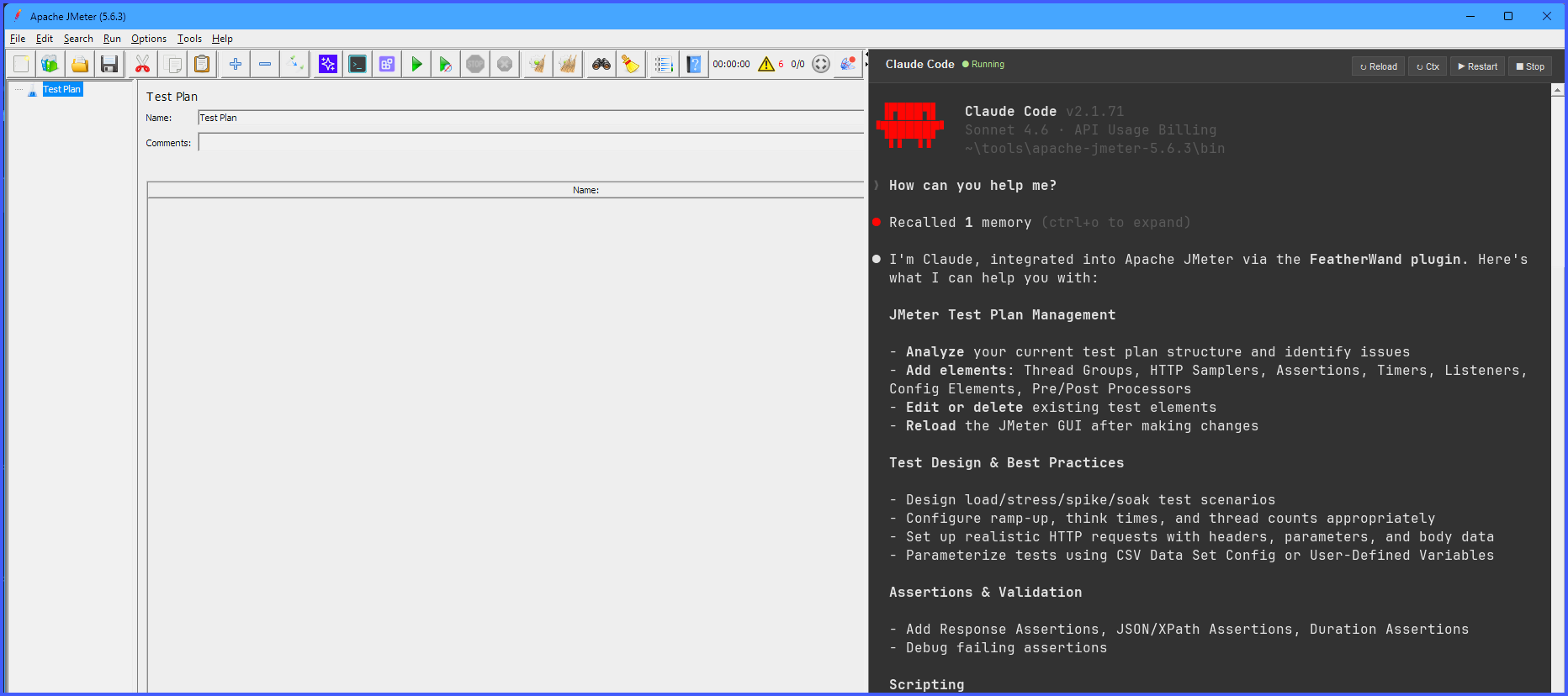 Integrating Claude Code with Feather Wand to automate and optimize JMeter scripts