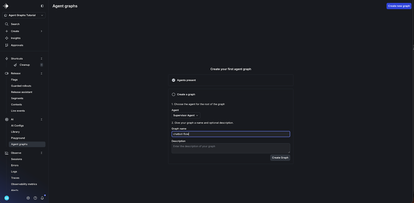 Creating your first Agent Graph in the LaunchDarkly UI