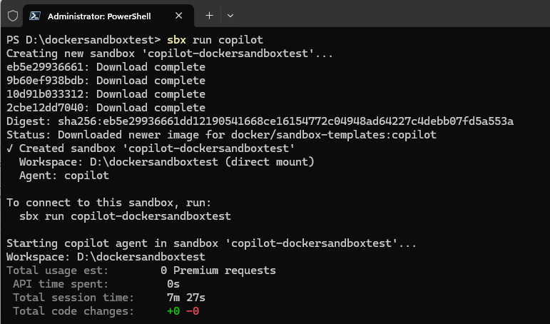 How to run Copilot agent on Docker sandbox