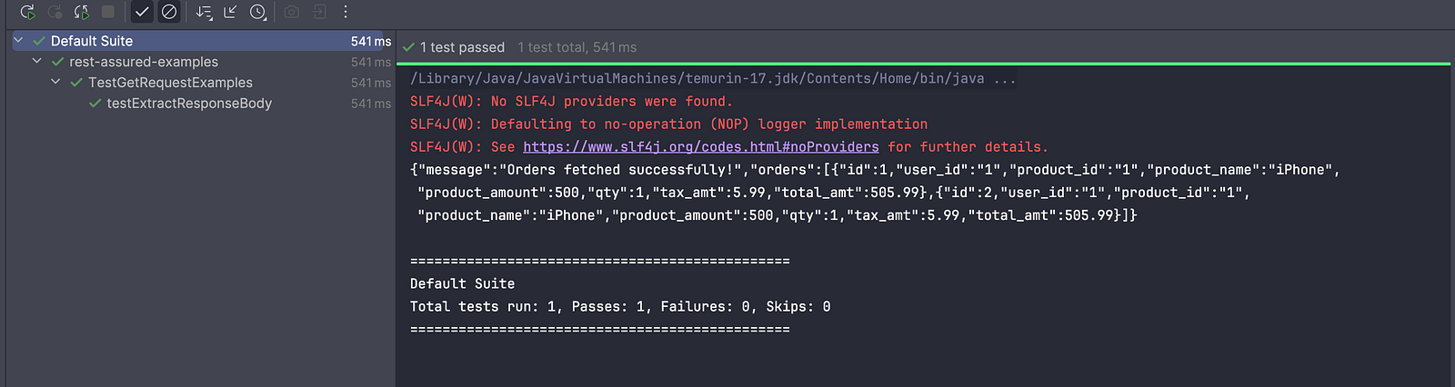 REST Assured response body extraction with JSON output and test results