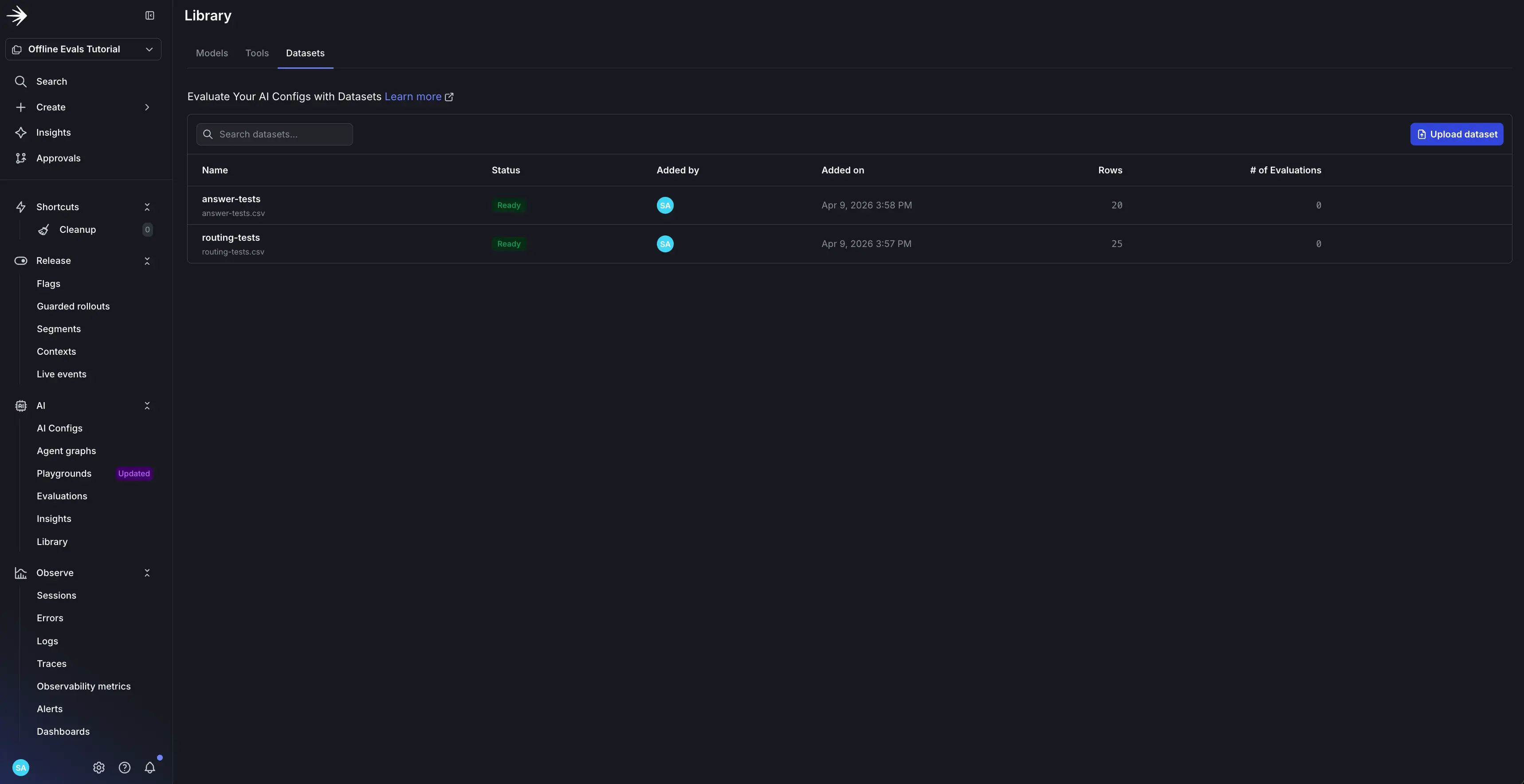 Upload dataset