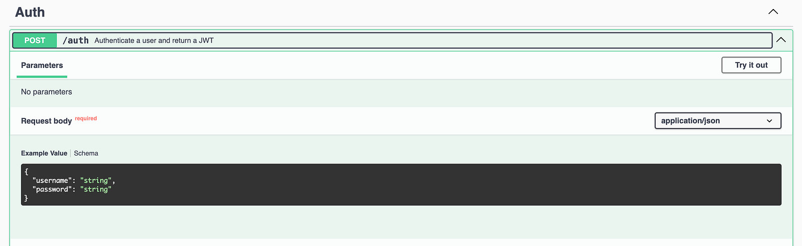 POST /auth API endpoint should be hit with the following valid credentials