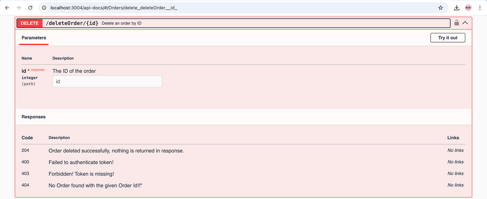 DELETE /deleteOrder/{id}