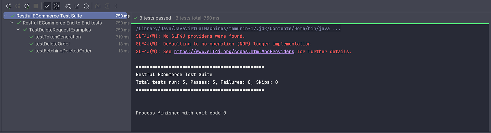The three tests should run in sequence