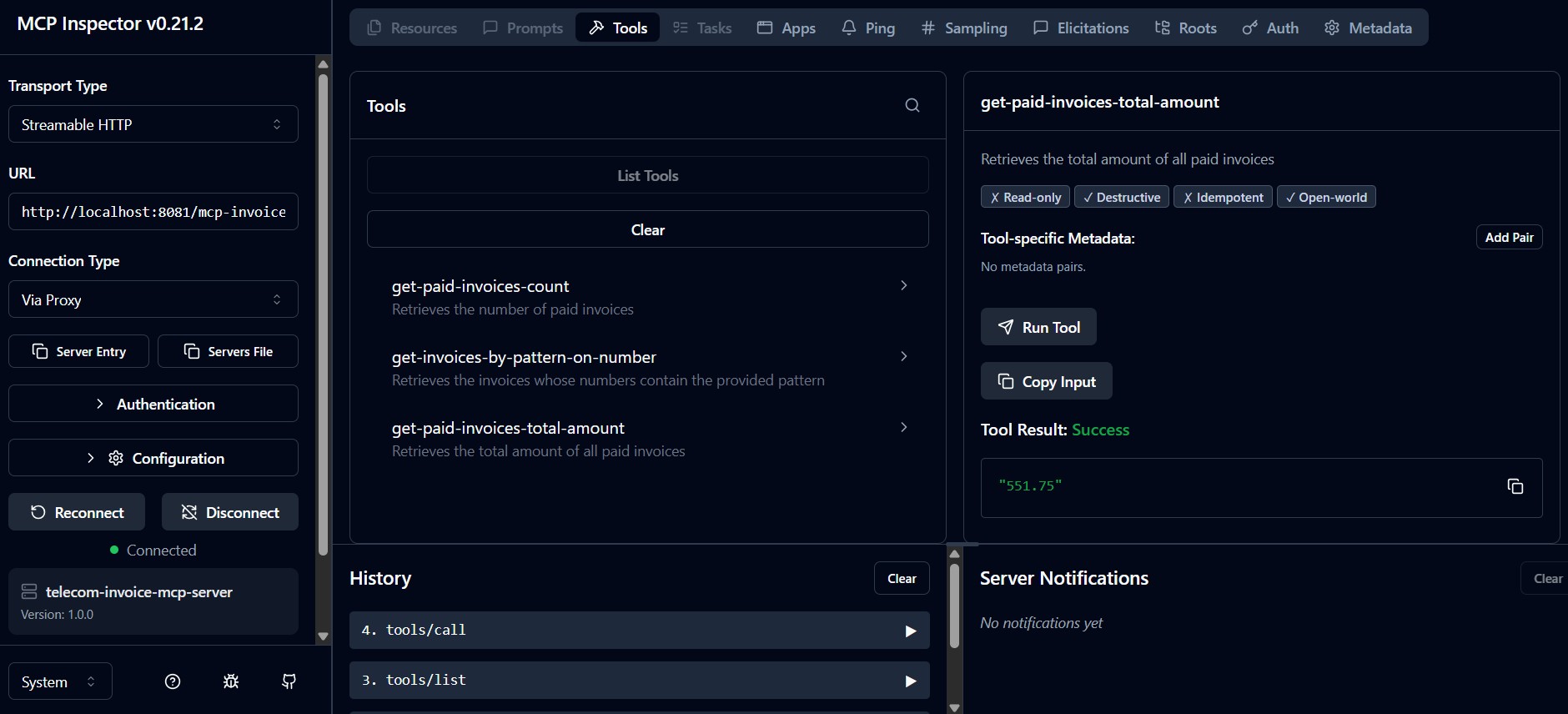 Execution of get-paid-invoices-total-amount tool