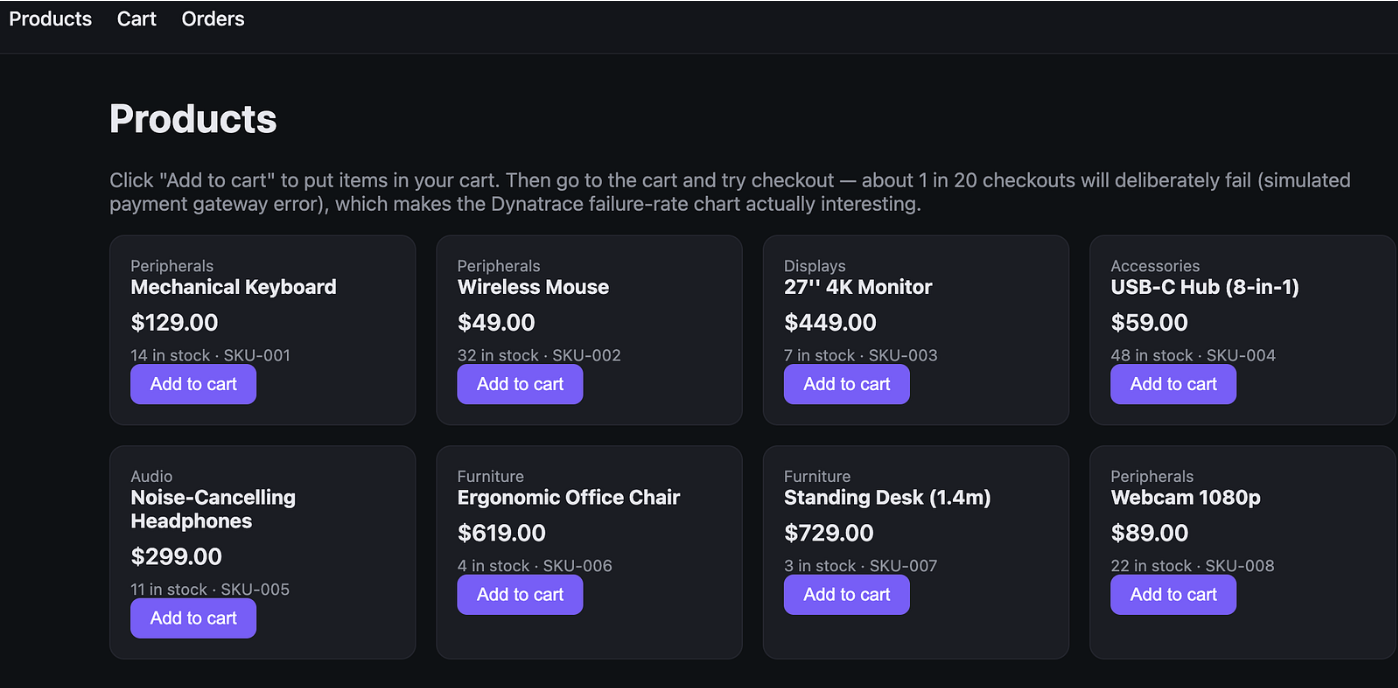 What the demo app and monitoring setup looked like