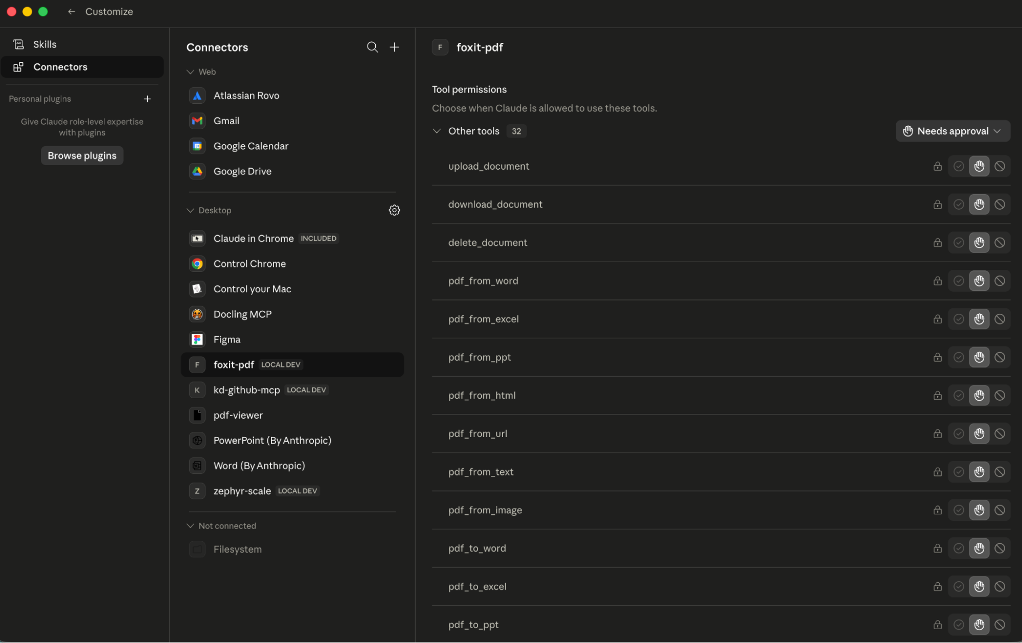 Full set of registered tools should be listed