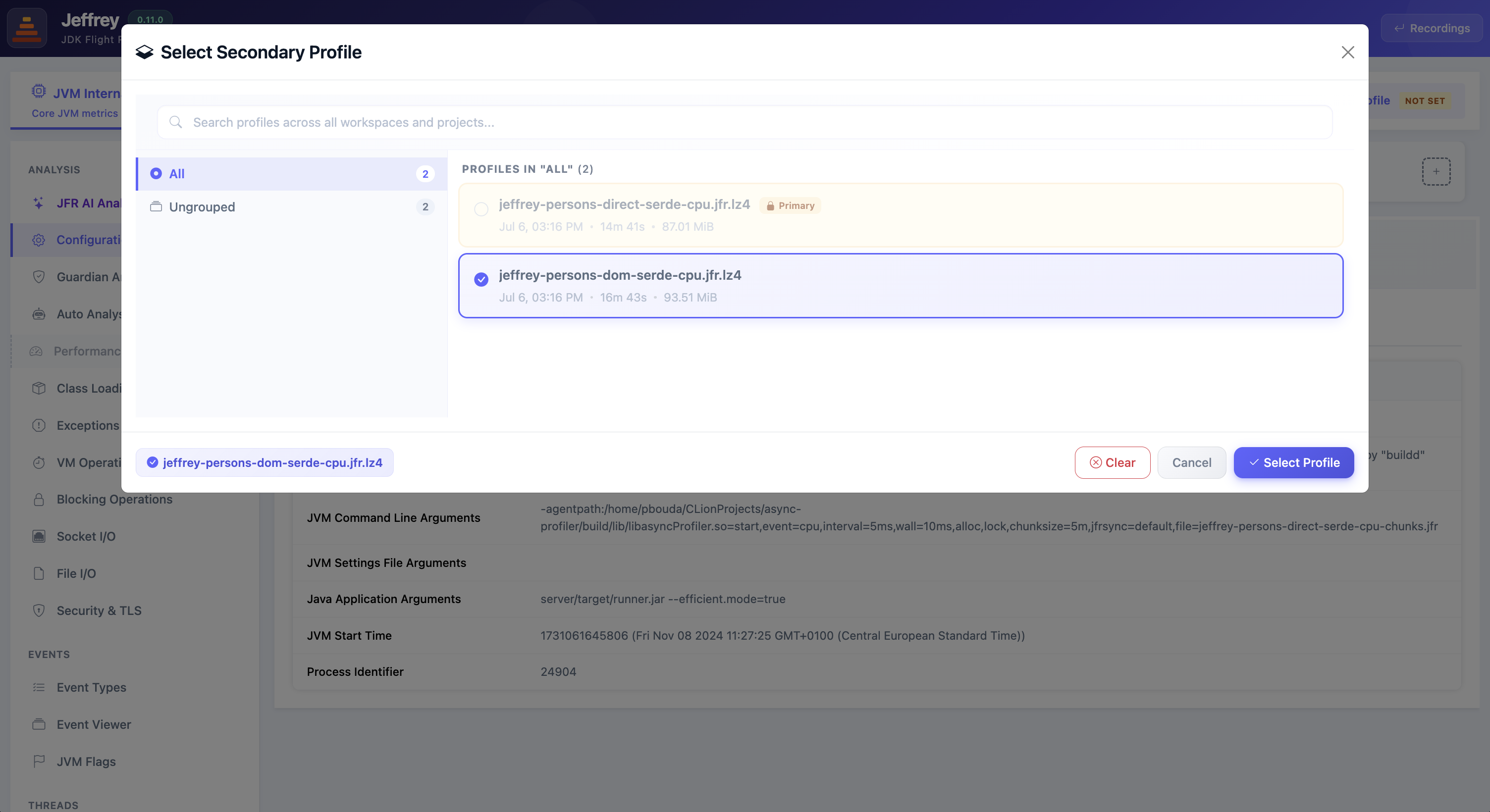 Select secondary profile