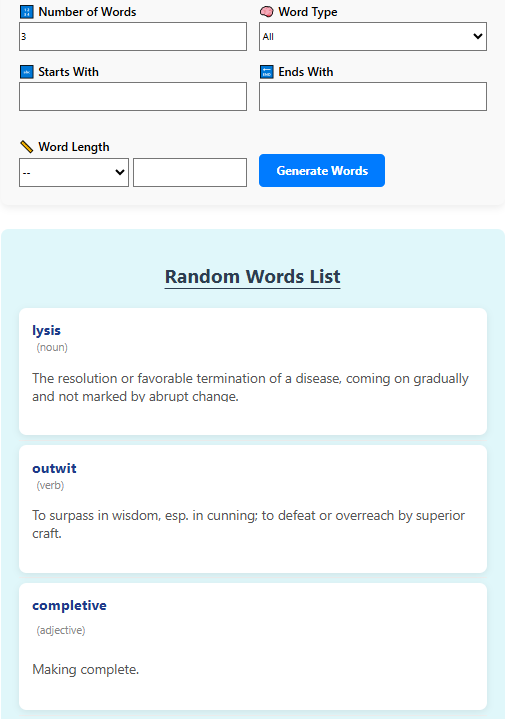 Random words list