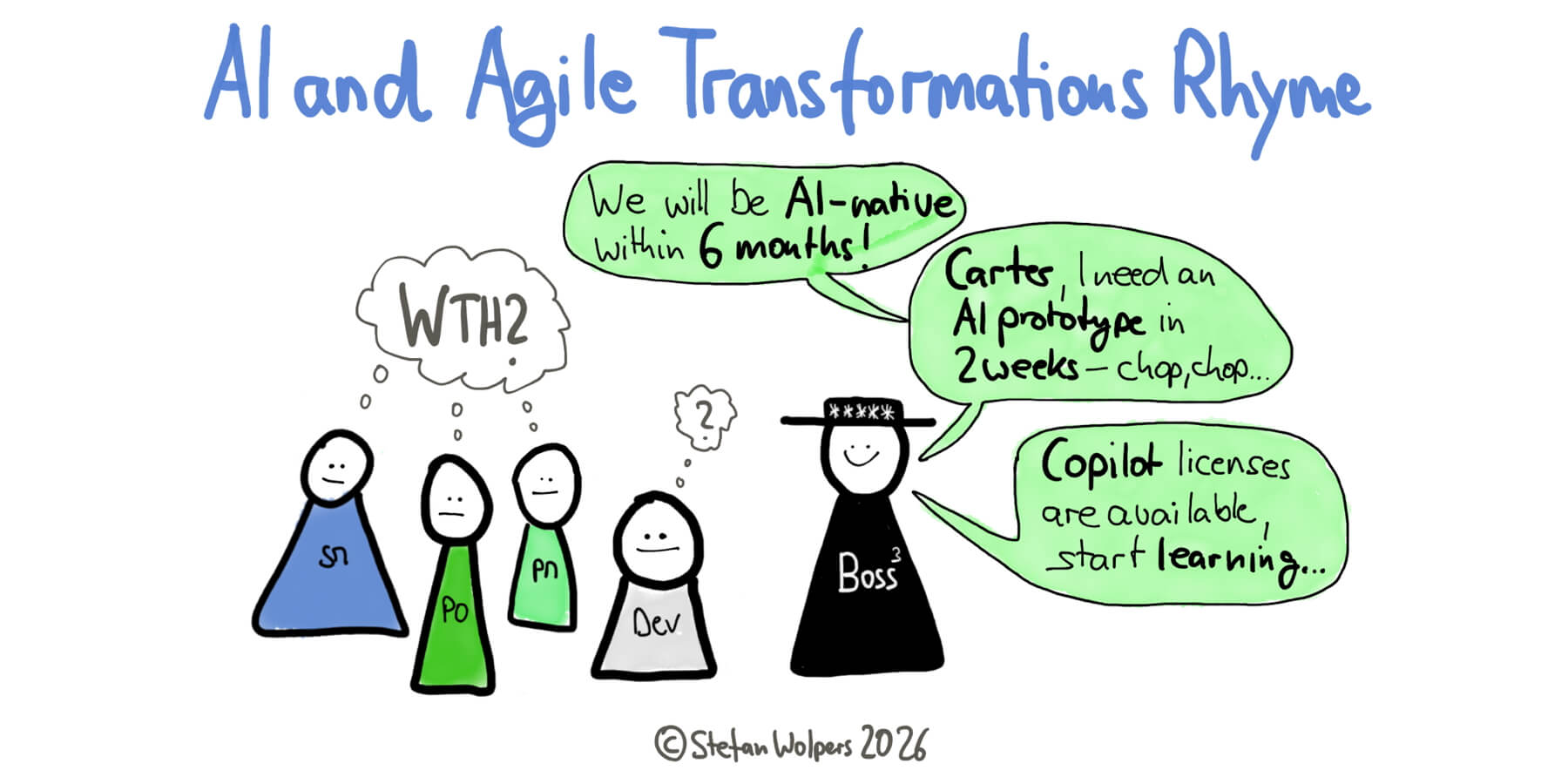 A cartoon on AI and Agile transformations rhyme