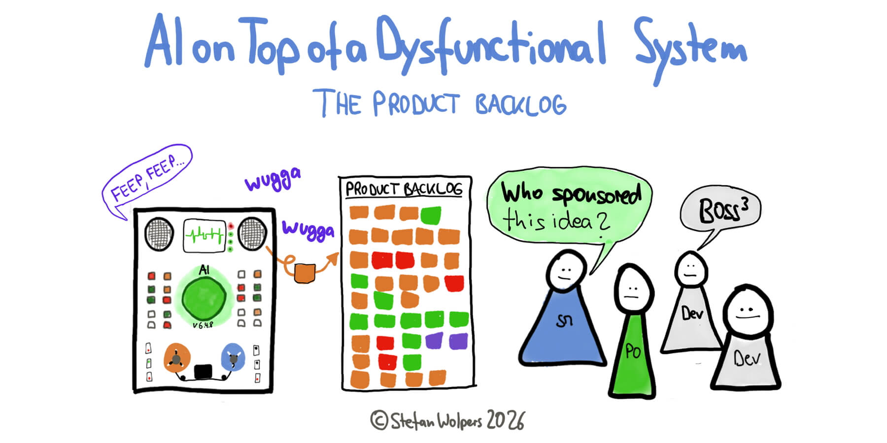 A cartoon on AI being on top of a dysfunctional system