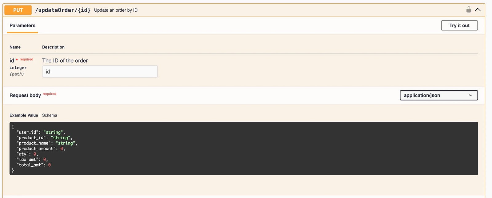 PUT /updateOrder API