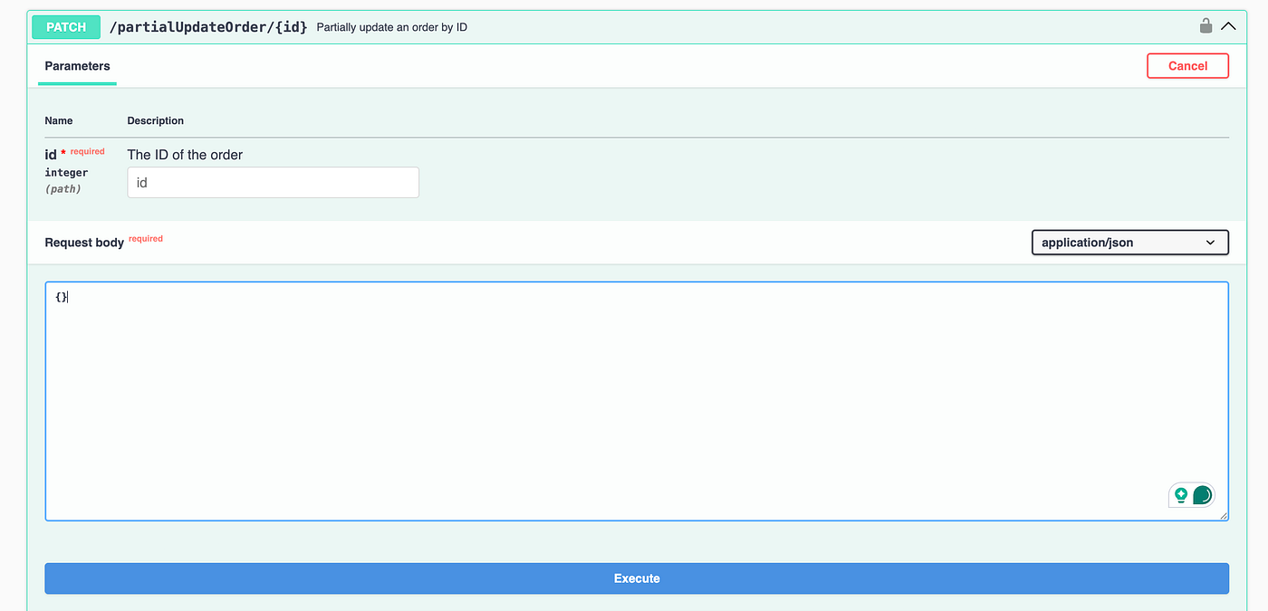 PATCH /partialUpdateOrder API