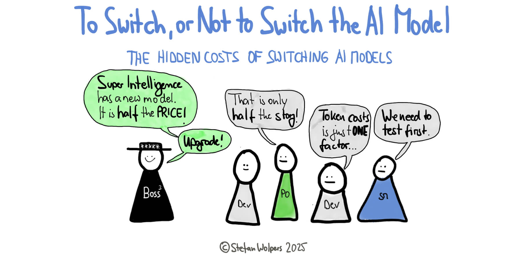 A cartoon on whether or not to switch the AI model