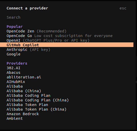 Choose GitHub Copilot