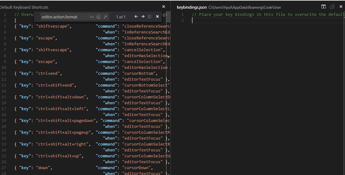 visual studio code format javascript keyboard shortcut