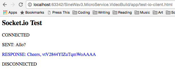 Client output of the Socket.io test