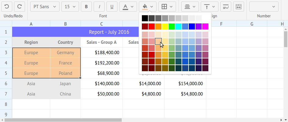 Webix spreadsheet