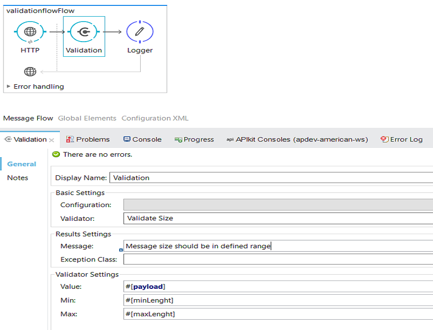 validation check for username and password in mule