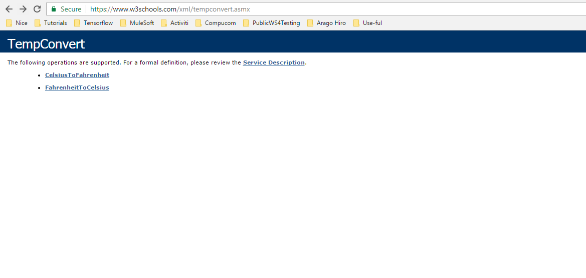 Operations Exposed by TempConvert W3School Webservice