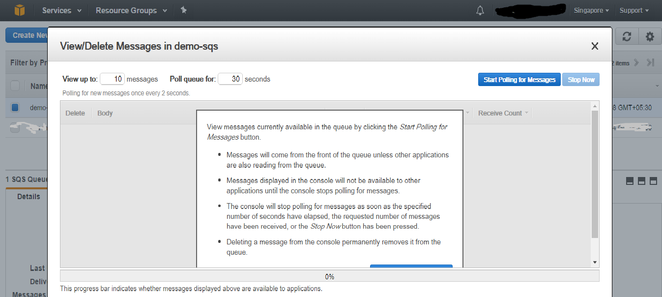 Picture-4: AWS console - SQS Polling 