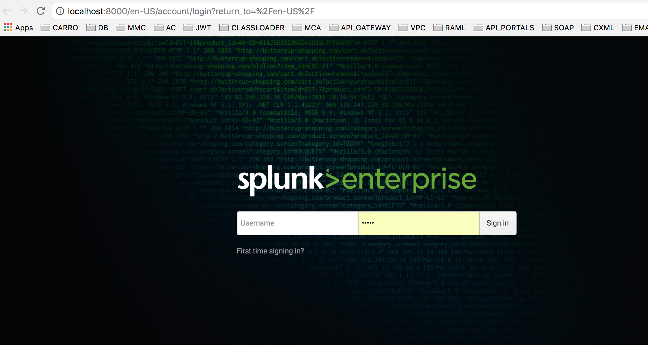 splunk login on machine