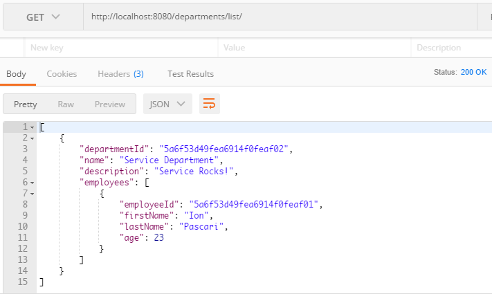 Retrieving a list of departments in JSON