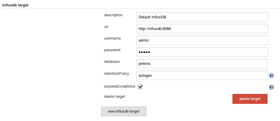 The InfluxDB Plugin target configuration