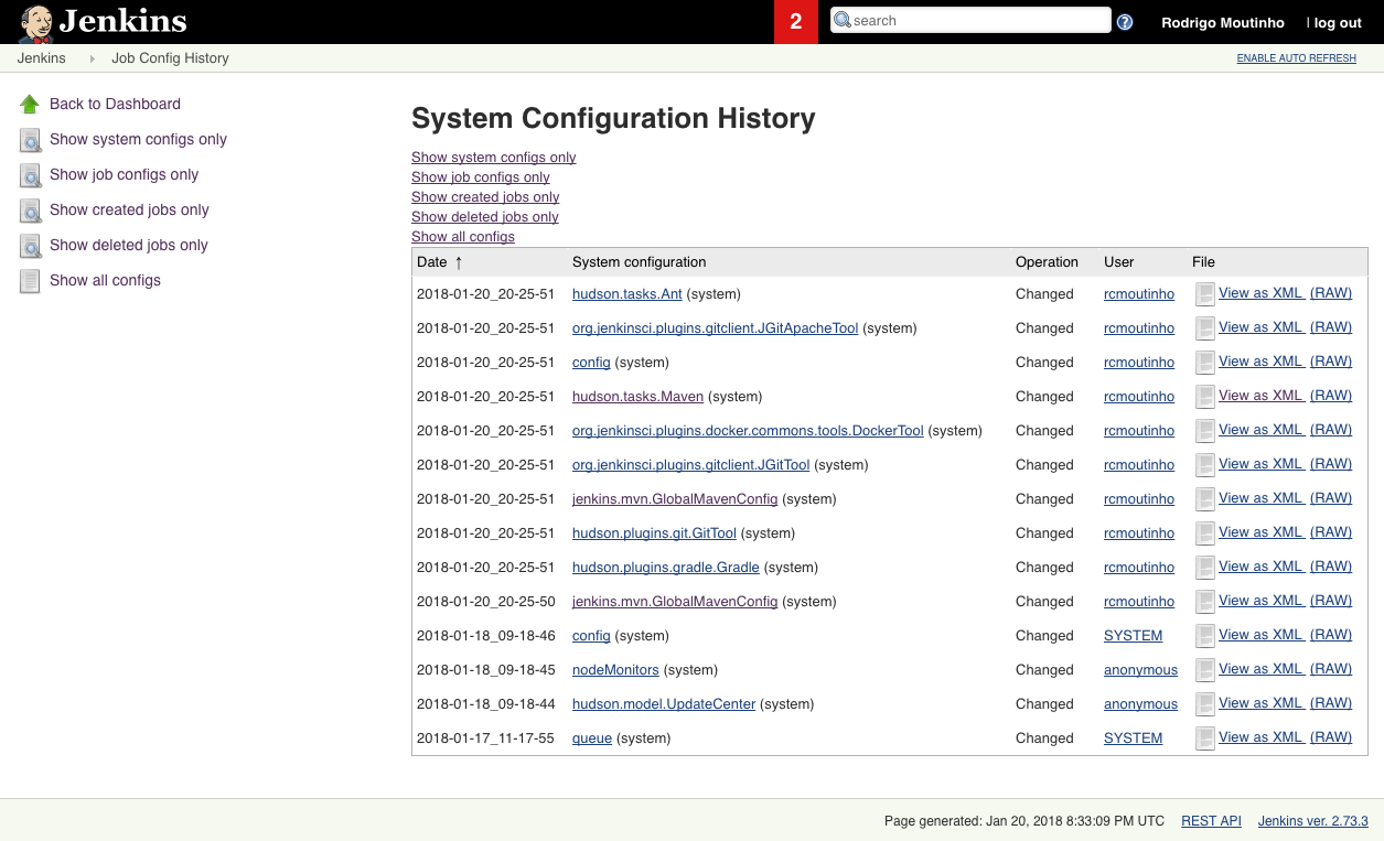 Job Config History - System