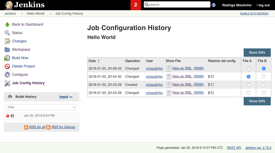 Job Config History - Job