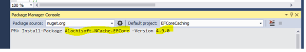 Figure 3 : Visual Studio Package Manager – Installing NCache EF Core provider