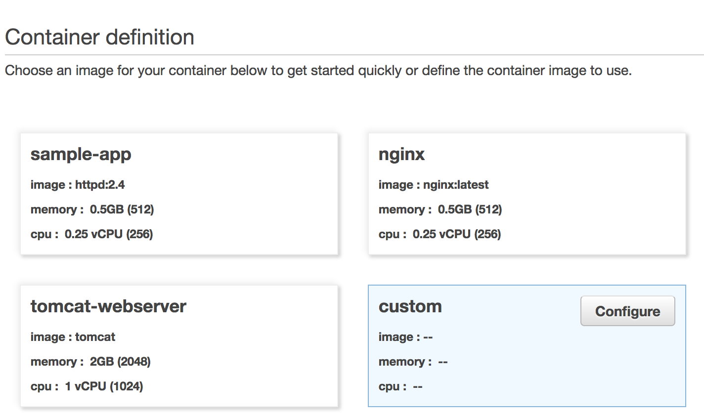 Default Container Definitions