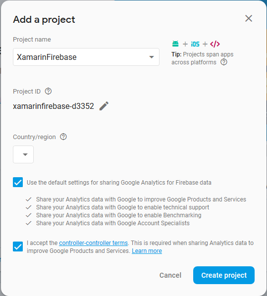 setup firebase xamarin visual studio